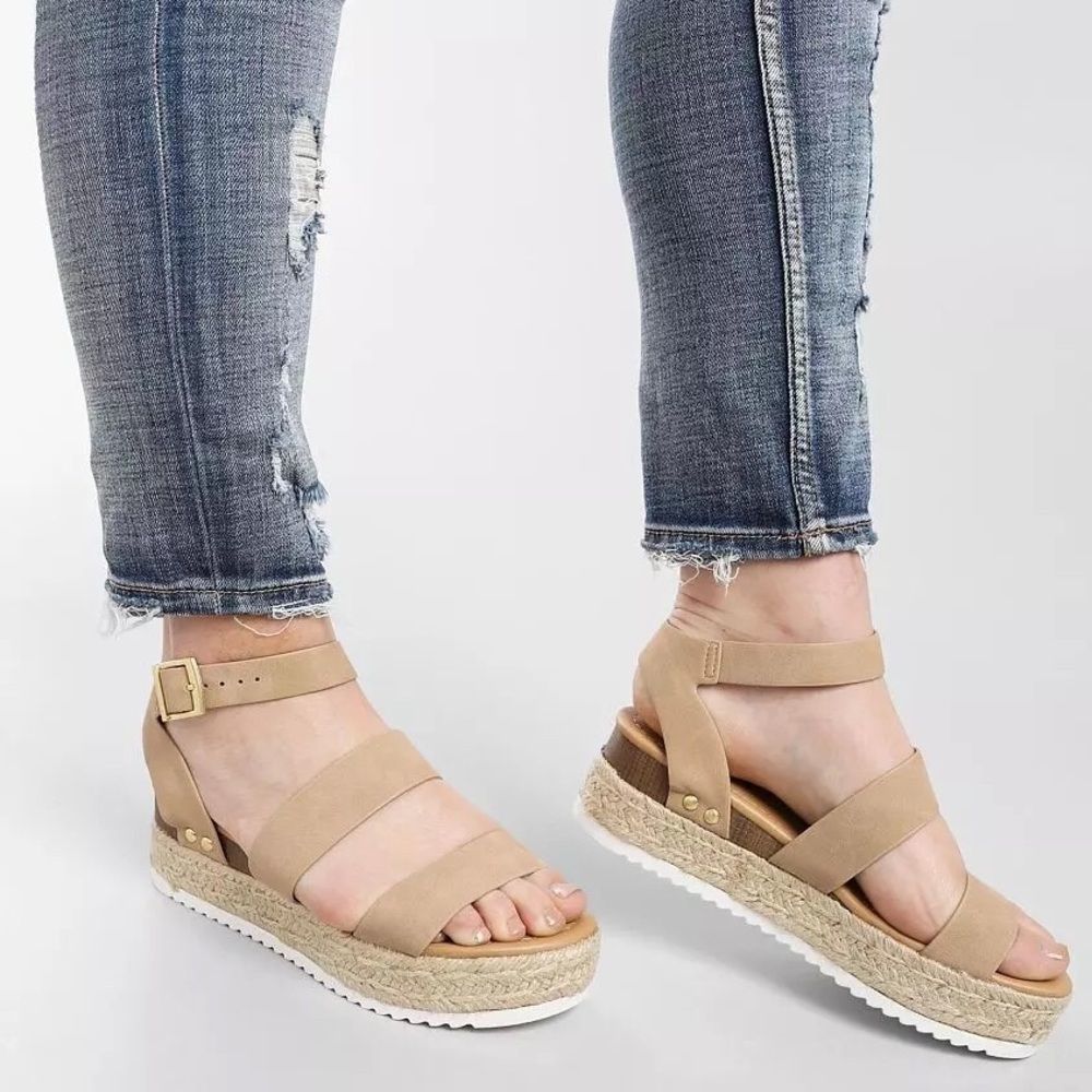 Soda Bryce Espadrille Platform Sandal in Taupe Strappy Faux Leather - Picture 8 of 8
